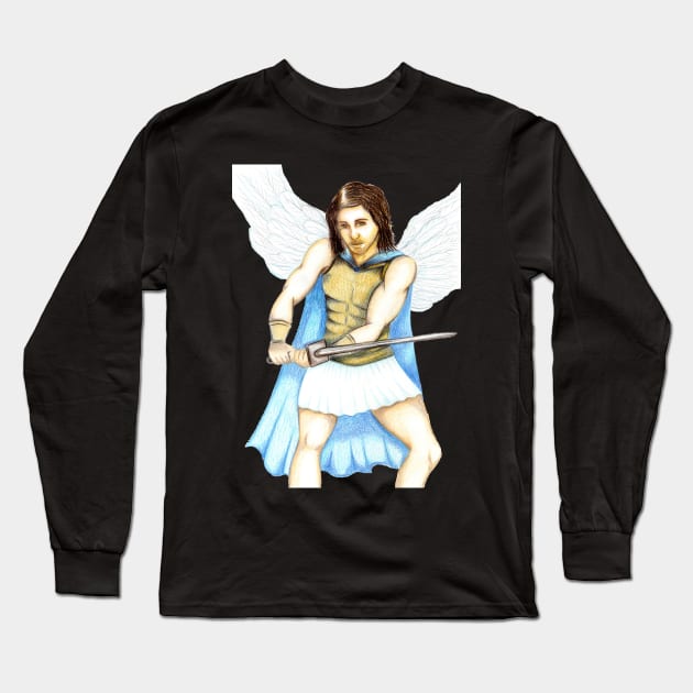 Archangel Michael the Protector- Bright Red Long Sleeve T-Shirt by EarthSoul